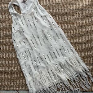 Forever 21 White Fringe Dress with Silver Accents